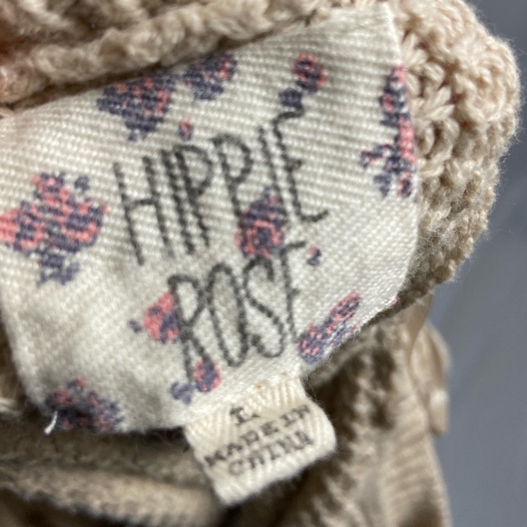 Pullover Sweater V-Neck Back Large Beige Hippie Rose - Picture 7 of 9